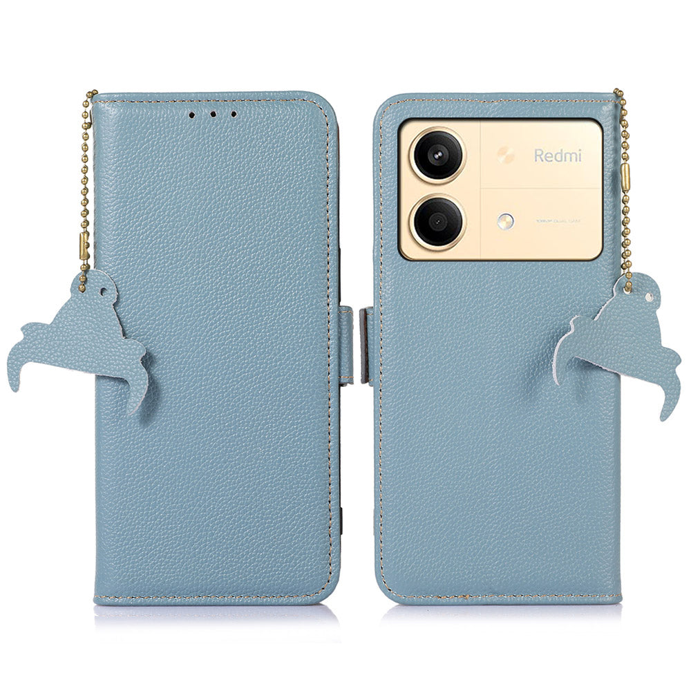 For Xiaomi Redmi Note 13R Pro 5G Wallet Case Genuine Cow Leather Phone Cover - Blue For Xiaomi Redmi Note 13R Pro 5G Wallet Case Genuine Cow Leather Phone Cover - Blue